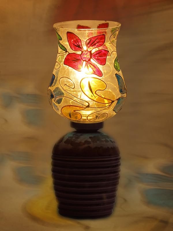 Multicolor Table Lamp | Artistic Mosaic Glass with Sturdy Wood Base | Decorative Ambient Light for Home D�cor | Perfect Blend of Modern & Traditional Style - Model DJC09