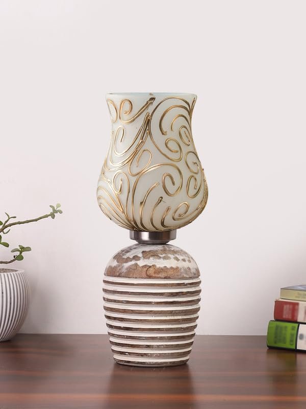 Multicolor Table Lamp | Artistic Mosaic Glass with Sturdy Wood Base | Decorative Ambient Light for Home D�cor | Perfect Blend of Modern & Traditional Style - Model DJC10