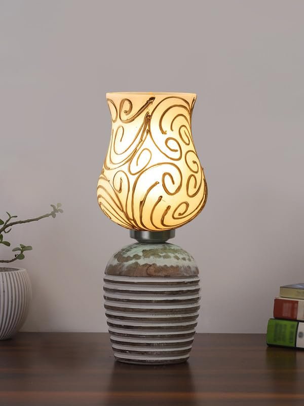 Multicolor Table Lamp | Artistic Mosaic Glass with Sturdy Wood Base | Decorative Ambient Light for Home D�cor | Perfect Blend of Modern & Traditional Style - Model DJC10
