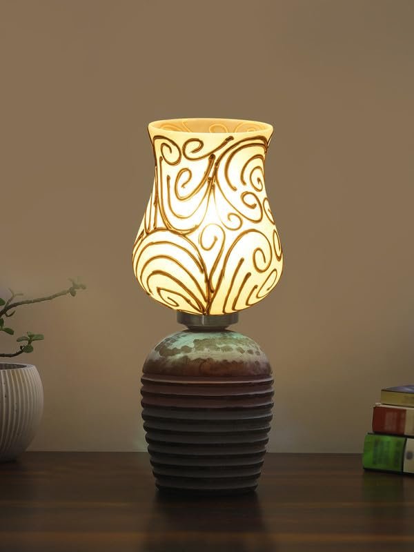 Multicolor Table Lamp | Artistic Mosaic Glass with Sturdy Wood Base | Decorative Ambient Light for Home D�cor | Perfect Blend of Modern & Traditional Style - Model DJC10