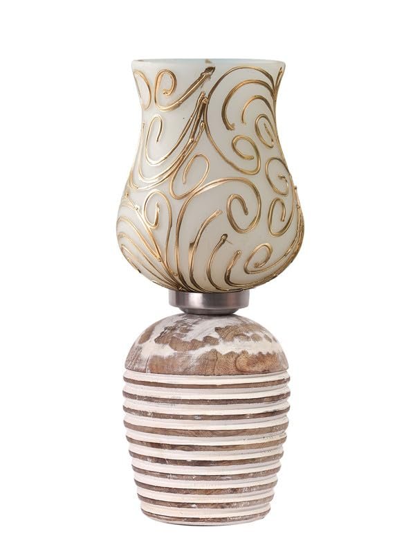 Multicolor Table Lamp | Artistic Mosaic Glass with Sturdy Wood Base | Decorative Ambient Light for Home D�cor | Perfect Blend of Modern & Traditional Style - Model DJC10