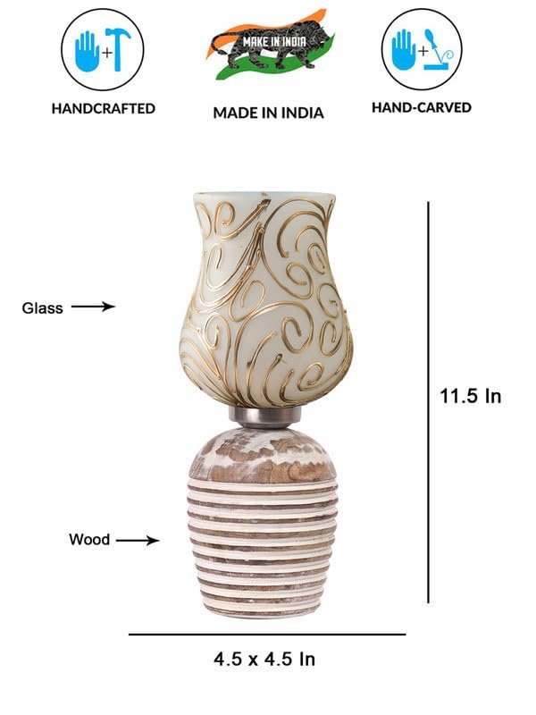 Multicolor Table Lamp | Artistic Mosaic Glass with Sturdy Wood Base | Decorative Ambient Light for Home D�cor | Perfect Blend of Modern & Traditional Style - Model DJC10