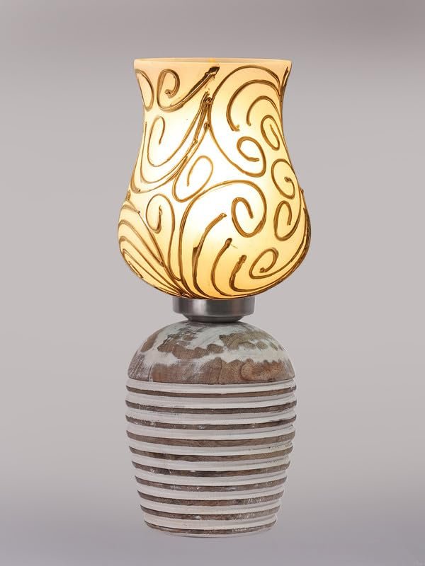 Multicolor Table Lamp | Artistic Mosaic Glass with Sturdy Wood Base | Decorative Ambient Light for Home D�cor | Perfect Blend of Modern & Traditional Style - Model DJC10