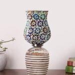 Multicolor Table Lamp | Artistic Mosaic Glass with Sturdy Wood Base | Decorative Ambient Light for Home D�cor | Perfect Blend of Modern & Traditional Style – Model DJC11