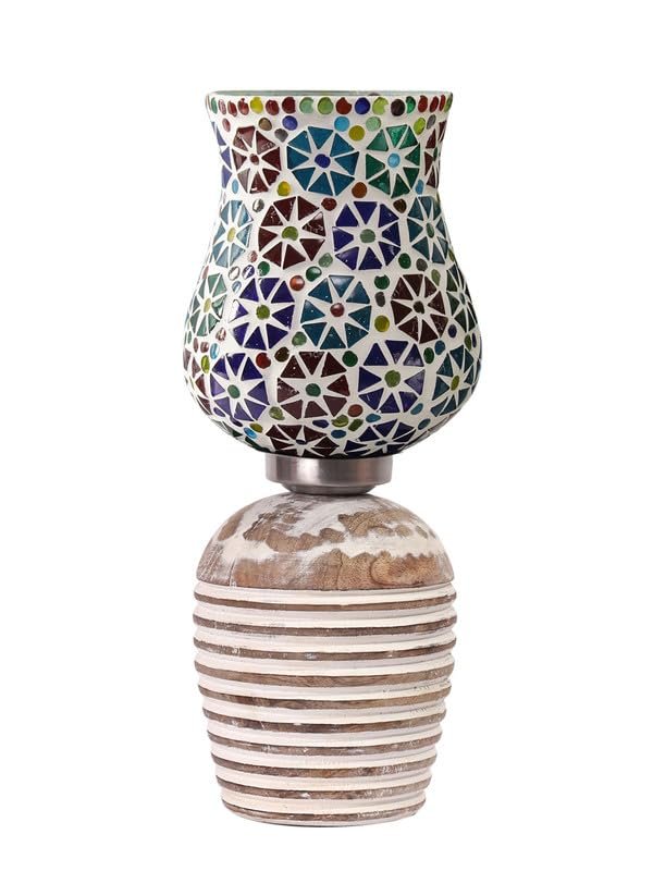 Multicolor Table Lamp | Artistic Mosaic Glass with Sturdy Wood Base | Decorative Ambient Light for Home D�cor | Perfect Blend of Modern & Traditional Style - Model DJC11