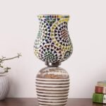Multicolor Table Lamp | Artistic Mosaic Glass with Sturdy Wood Base | Decorative Ambient Light for Home D�cor | Perfect Blend of Modern & Traditional Style – Model DJC12