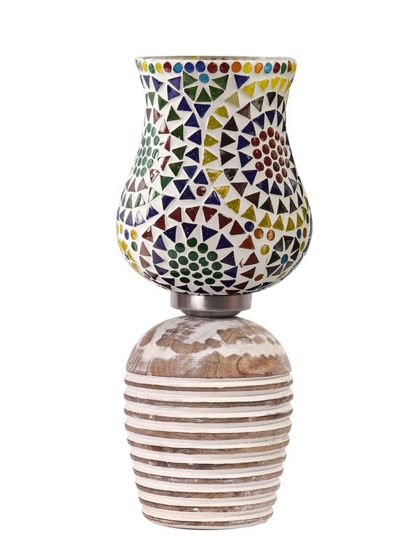 Multicolor Table Lamp | Artistic Mosaic Glass with Sturdy Wood Base | Decorative Ambient Light for Home D�cor | Perfect Blend of Modern & Traditional Style - Model DJC12