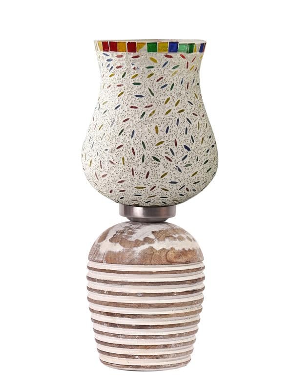 Multicolor Table Lamp | Artistic Mosaic Glass with Sturdy Wood Base | Decorative Ambient Light for Home D�cor | Perfect Blend of Modern & Traditional Style - Model DJC13