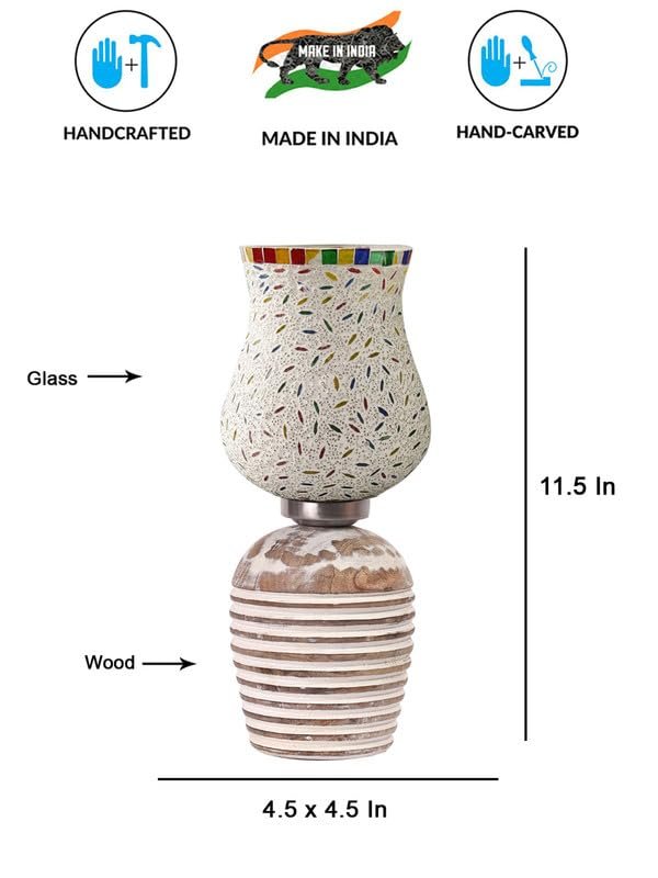 Multicolor Table Lamp | Artistic Mosaic Glass with Sturdy Wood Base | Decorative Ambient Light for Home D�cor | Perfect Blend of Modern & Traditional Style - Model DJC13