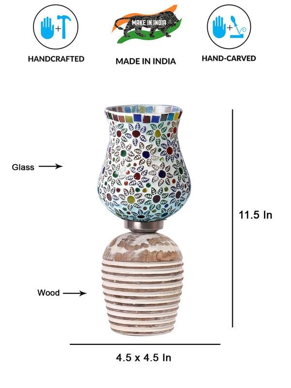 Multicolor Table Lamp | Artistic Mosaic Glass with Sturdy Wood Base | Decorative Ambient Light for Home D�cor | Perfect Blend of Modern & Traditional Style - Model DJC15