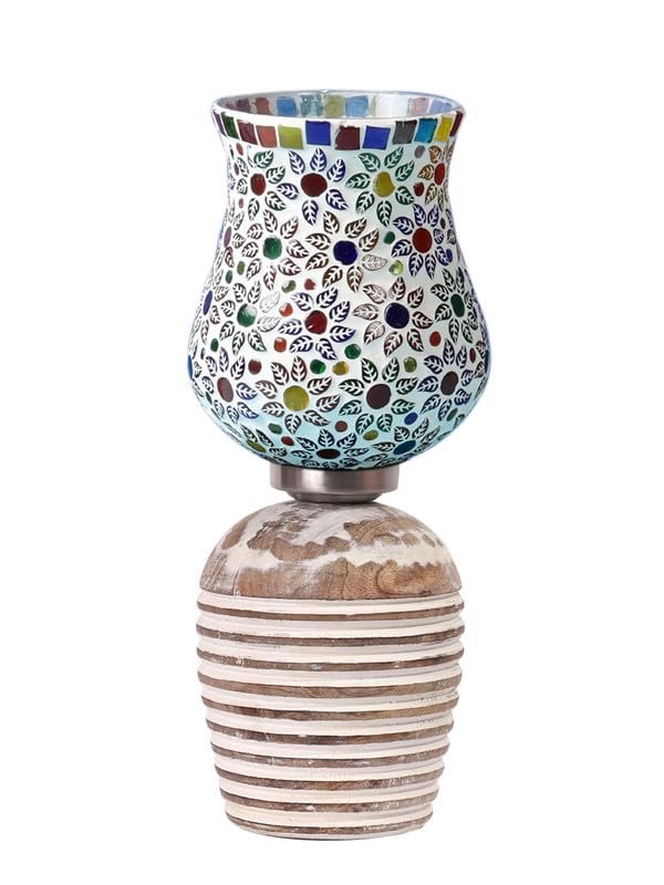 Multicolor Table Lamp | Artistic Mosaic Glass with Sturdy Wood Base | Decorative Ambient Light for Home D�cor | Perfect Blend of Modern & Traditional Style - Model DJC15