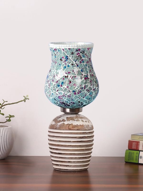 Multicolor Table Lamp | Artistic Mosaic Glass with Sturdy Wood Base | Decorative Ambient Light for Home D�cor | Perfect Blend of Modern & Traditional Style - Model DJC16