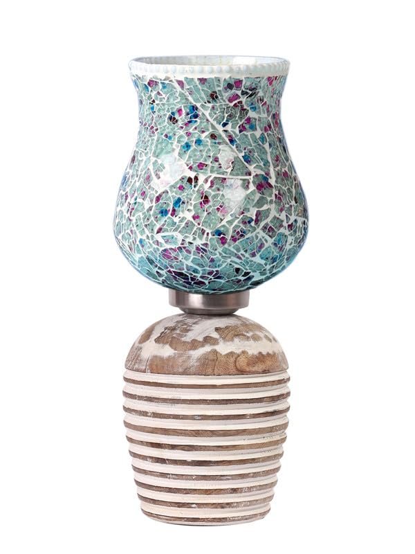 Multicolor Table Lamp | Artistic Mosaic Glass with Sturdy Wood Base | Decorative Ambient Light for Home D�cor | Perfect Blend of Modern & Traditional Style - Model DJC16