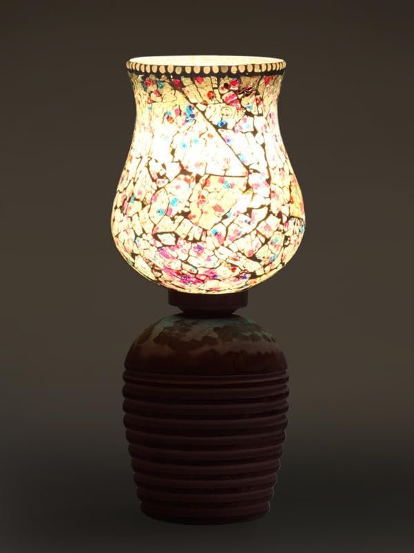 Multicolor Table Lamp | Artistic Mosaic Glass with Sturdy Wood Base | Decorative Ambient Light for Home D�cor | Perfect Blend of Modern & Traditional Style - Model DJC16