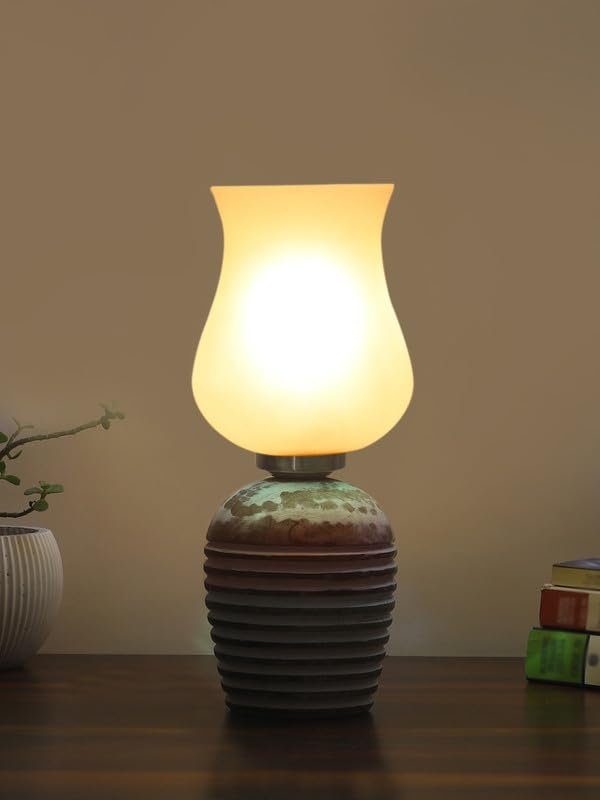 Multicolor Table Lamp | Artistic Mosaic Glass with Sturdy Wood Base | Decorative Ambient Light for Home D�cor | Perfect Blend of Modern & Traditional Style - Model DJC17