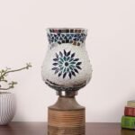 Multicolor Table Lamp | Artistic Mosaic Glass with Sturdy Wood Base | Decorative Ambient Light for Home D�cor | Perfect Blend of Modern & Traditional Style – Model DJE00