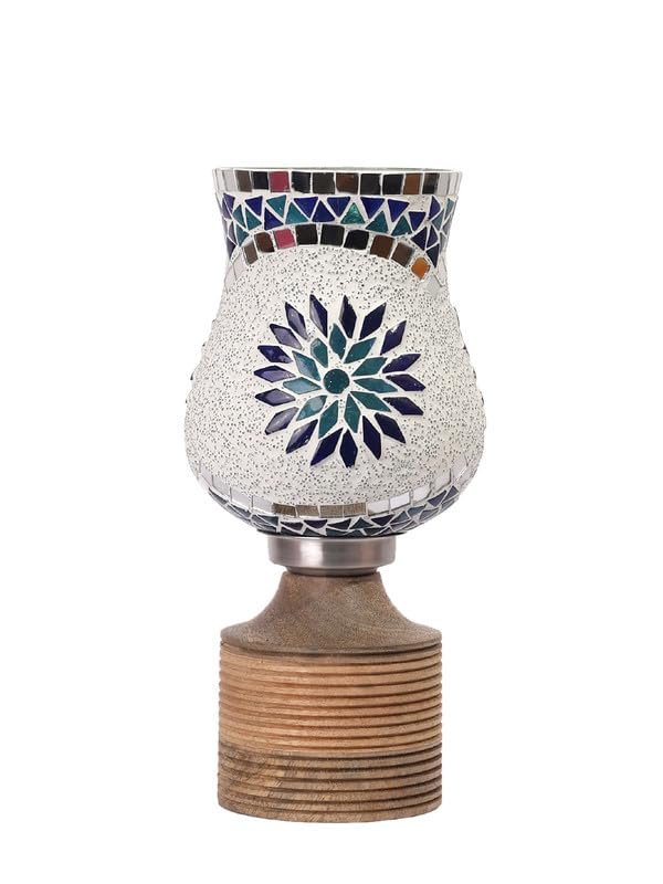 Multicolor Table Lamp | Artistic Mosaic Glass with Sturdy Wood Base | Decorative Ambient Light for Home D�cor | Perfect Blend of Modern & Traditional Style - Model DJE00