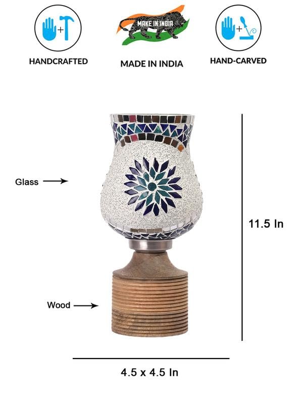 Multicolor Table Lamp | Artistic Mosaic Glass with Sturdy Wood Base | Decorative Ambient Light for Home D�cor | Perfect Blend of Modern & Traditional Style - Model DJE00