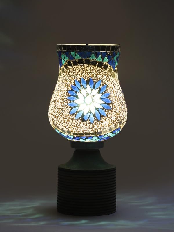 Multicolor Table Lamp | Artistic Mosaic Glass with Sturdy Wood Base | Decorative Ambient Light for Home D�cor | Perfect Blend of Modern & Traditional Style - Model DJE00