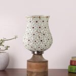 Multicolor Table Lamp | Artistic Mosaic Glass with Sturdy Wood Base | Decorative Ambient Light for Home D�cor | Perfect Blend of Modern & Traditional Style – Model DJE01