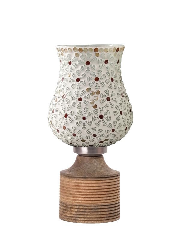 Multicolor Table Lamp | Artistic Mosaic Glass with Sturdy Wood Base | Decorative Ambient Light for Home D�cor | Perfect Blend of Modern & Traditional Style - Model DJE01