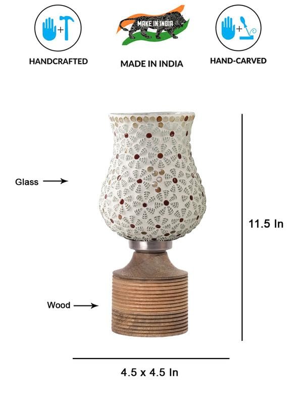 Multicolor Table Lamp | Artistic Mosaic Glass with Sturdy Wood Base | Decorative Ambient Light for Home D�cor | Perfect Blend of Modern & Traditional Style - Model DJE01