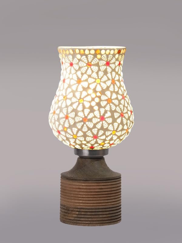 Multicolor Table Lamp | Artistic Mosaic Glass with Sturdy Wood Base | Decorative Ambient Light for Home D�cor | Perfect Blend of Modern & Traditional Style - Model DJE01