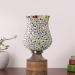 Multicolor Table Lamp | Artistic Mosaic Glass with Sturdy Wood Base | Decorative Ambient Light for Home D�cor | Perfect Blend of Modern & Traditional Style – Model DJE02
