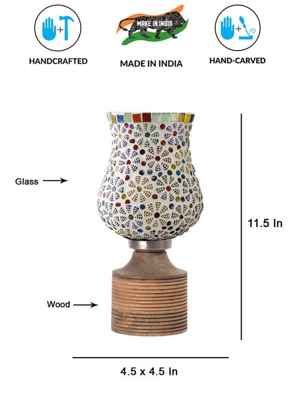 Multicolor Table Lamp | Artistic Mosaic Glass with Sturdy Wood Base | Decorative Ambient Light for Home D�cor | Perfect Blend of Modern & Traditional Style - Model DJE02