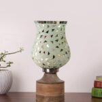 Multicolor Table Lamp | Artistic Mosaic Glass with Sturdy Wood Base | Decorative Ambient Light for Home D�cor | Perfect Blend of Modern & Traditional Style – Model DJE03