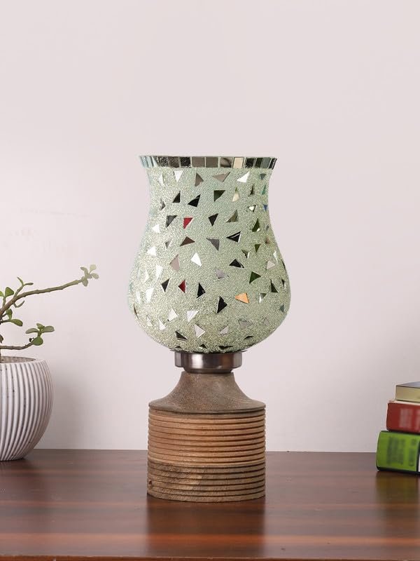Multicolor Table Lamp | Artistic Mosaic Glass with Sturdy Wood Base | Decorative Ambient Light for Home D�cor | Perfect Blend of Modern & Traditional Style - Model DJE03