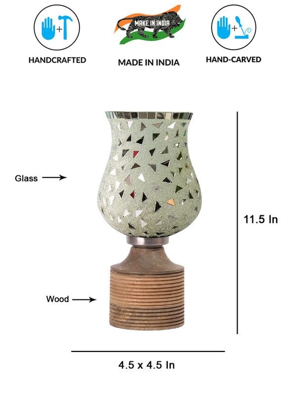 Multicolor Table Lamp | Artistic Mosaic Glass with Sturdy Wood Base | Decorative Ambient Light for Home D�cor | Perfect Blend of Modern & Traditional Style - Model DJE03
