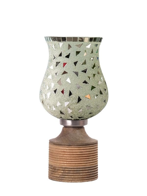 Multicolor Table Lamp | Artistic Mosaic Glass with Sturdy Wood Base | Decorative Ambient Light for Home D�cor | Perfect Blend of Modern & Traditional Style - Model DJE03