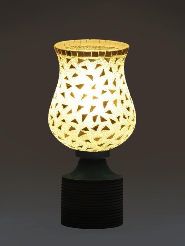 Multicolor Table Lamp | Artistic Mosaic Glass with Sturdy Wood Base | Decorative Ambient Light for Home D�cor | Perfect Blend of Modern & Traditional Style - Model DJE03