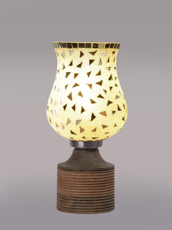 Multicolor Table Lamp | Artistic Mosaic Glass with Sturdy Wood Base | Decorative Ambient Light for Home D�cor | Perfect Blend of Modern & Traditional Style - Model DJE03