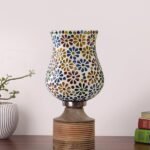 Multicolor Table Lamp | Artistic Mosaic Glass with Sturdy Wood Base | Decorative Ambient Light for Home D�cor | Perfect Blend of Modern & Traditional Style – Model DJE04
