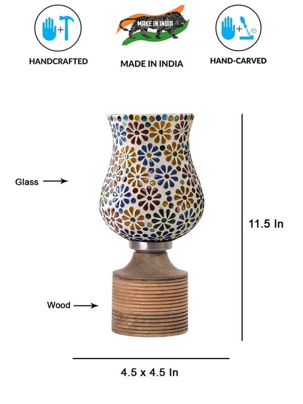 Multicolor Table Lamp | Artistic Mosaic Glass with Sturdy Wood Base | Decorative Ambient Light for Home D�cor | Perfect Blend of Modern & Traditional Style - Model DJE04