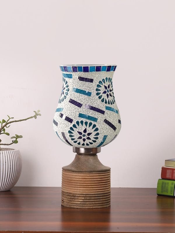 Multicolor Table Lamp | Artistic Mosaic Glass with Sturdy Wood Base | Decorative Ambient Light for Home D�cor | Perfect Blend of Modern & Traditional Style - Model DJE
