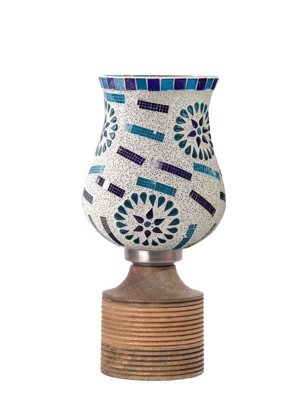 Multicolor Table Lamp | Artistic Mosaic Glass with Sturdy Wood Base | Decorative Ambient Light for Home D�cor | Perfect Blend of Modern & Traditional Style - Model DJE