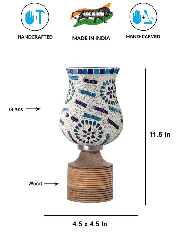 Multicolor Table Lamp | Artistic Mosaic Glass with Sturdy Wood Base | Decorative Ambient Light for Home D�cor | Perfect Blend of Modern & Traditional Style - Model DJE