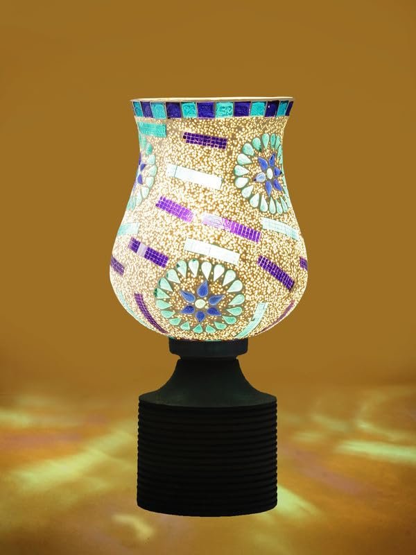 Multicolor Table Lamp | Artistic Mosaic Glass with Sturdy Wood Base | Decorative Ambient Light for Home D�cor | Perfect Blend of Modern & Traditional Style - Model DJE