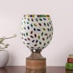 Multicolor Table Lamp | Artistic Mosaic Glass with Sturdy Wood Base | Decorative Ambient Light for Home D�cor | Perfect Blend of Modern & Traditional Style – Model DJE06
