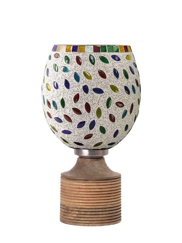 Multicolor Table Lamp | Artistic Mosaic Glass with Sturdy Wood Base | Decorative Ambient Light for Home D�cor | Perfect Blend of Modern & Traditional Style - Model DJE06