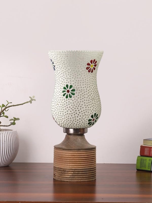 Multicolor Table Lamp | Artistic Mosaic Glass with Sturdy Wood Base | Decorative Ambient Light for Home D�cor | Perfect Blend of Modern & Traditional Style - Model DJE07