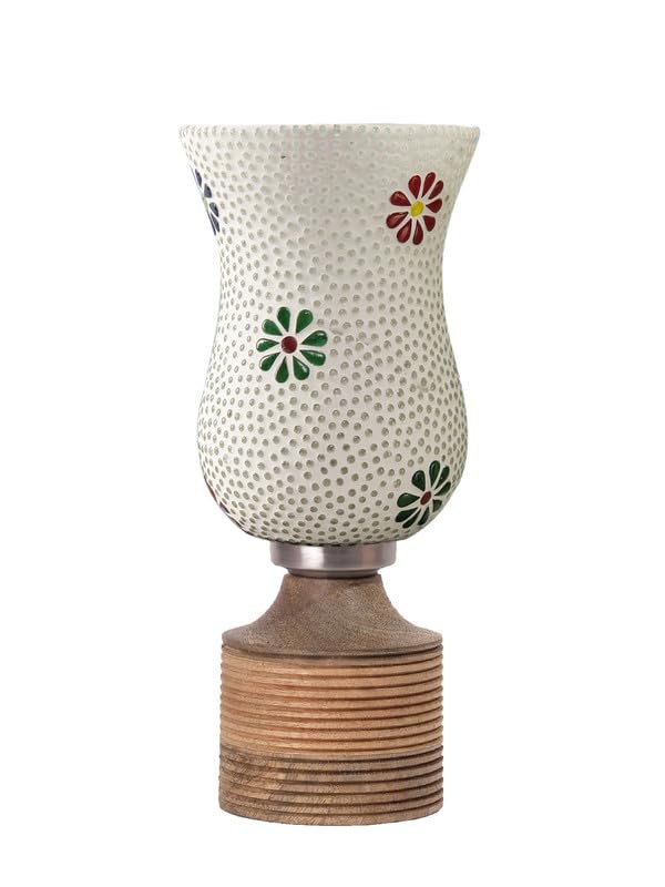 Multicolor Table Lamp | Artistic Mosaic Glass with Sturdy Wood Base | Decorative Ambient Light for Home D�cor | Perfect Blend of Modern & Traditional Style - Model DJE07