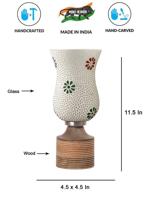 Multicolor Table Lamp | Artistic Mosaic Glass with Sturdy Wood Base | Decorative Ambient Light for Home D�cor | Perfect Blend of Modern & Traditional Style - Model DJE07