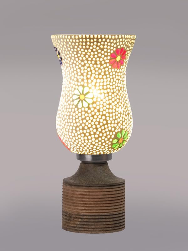 Multicolor Table Lamp | Artistic Mosaic Glass with Sturdy Wood Base | Decorative Ambient Light for Home D�cor | Perfect Blend of Modern & Traditional Style - Model DJE07