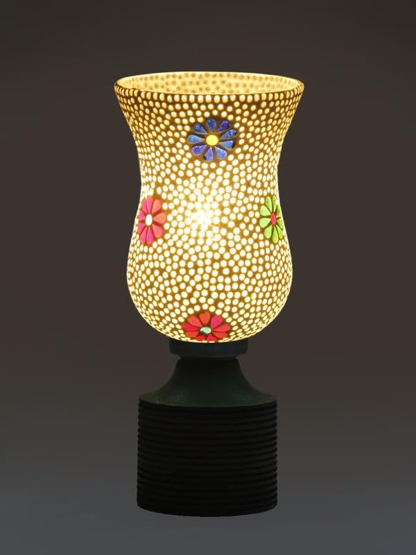 Multicolor Table Lamp | Artistic Mosaic Glass with Sturdy Wood Base | Decorative Ambient Light for Home D�cor | Perfect Blend of Modern & Traditional Style - Model DJE07