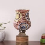 Multicolor Table Lamp | Artistic Mosaic Glass with Sturdy Wood Base | Decorative Ambient Light for Home D�cor | Perfect Blend of Modern & Traditional Style – Model DJE08