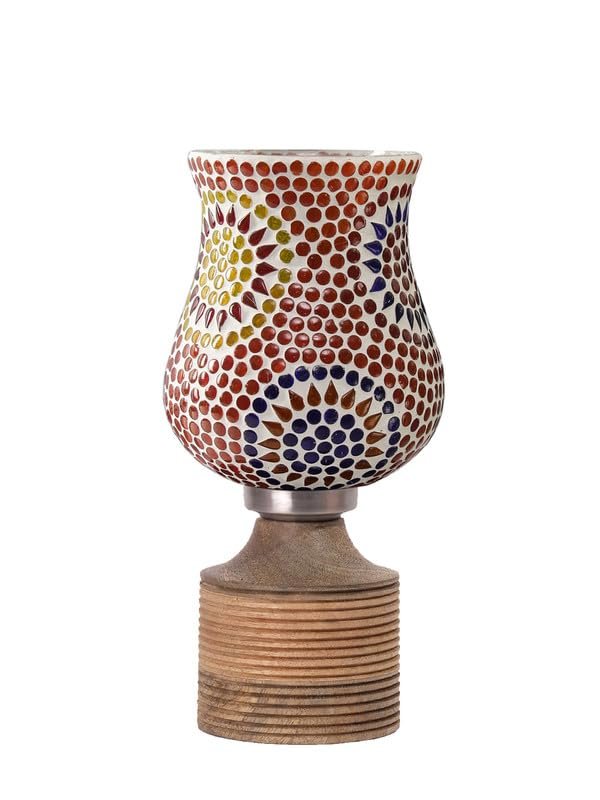Multicolor Table Lamp | Artistic Mosaic Glass with Sturdy Wood Base | Decorative Ambient Light for Home D�cor | Perfect Blend of Modern & Traditional Style - Model DJE08
